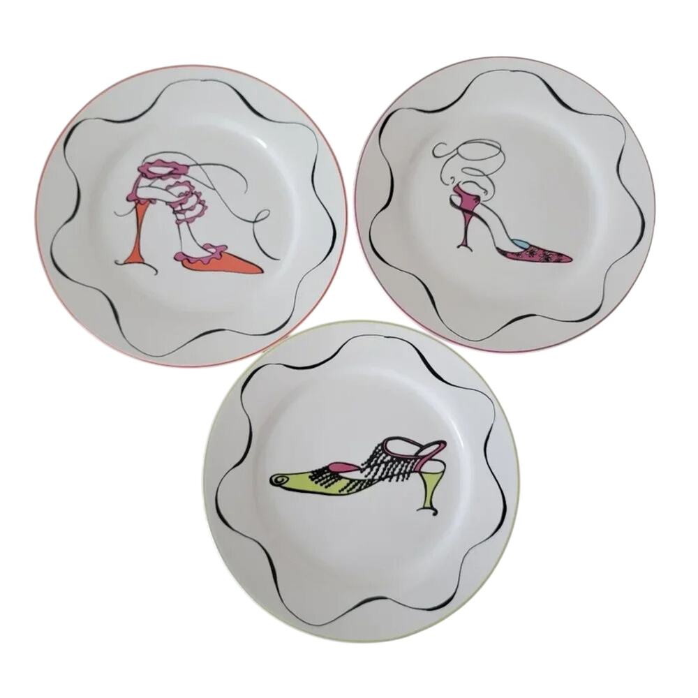 Rosanna Porcelain Dessert Plates Vintage High Heels Shoe Design Set of 3 White